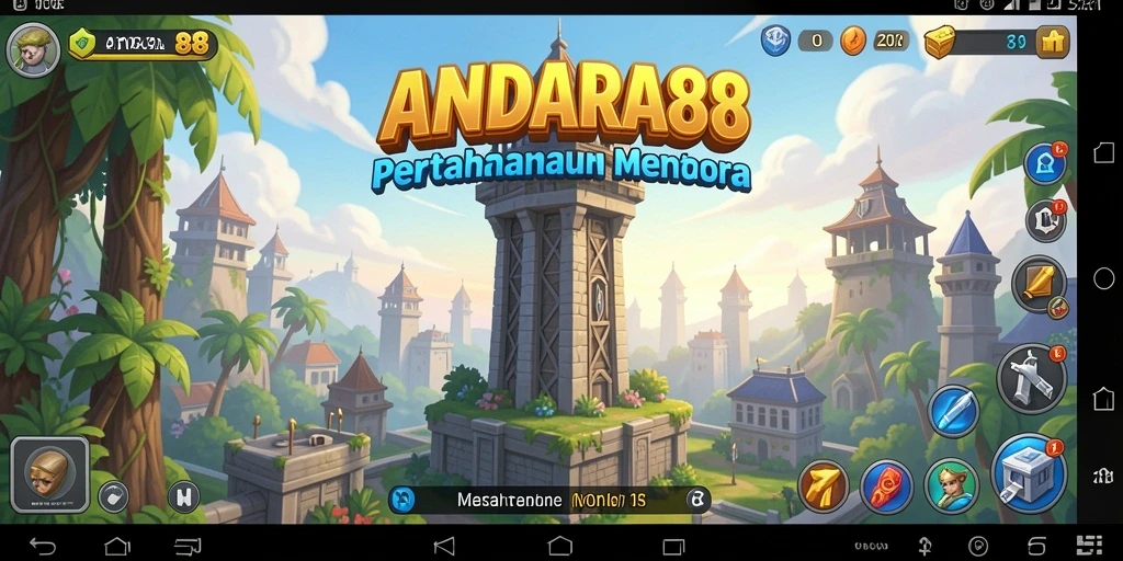 Tampilan gameplay ANDARA88 dengan menara dan musuh yang dinamis.