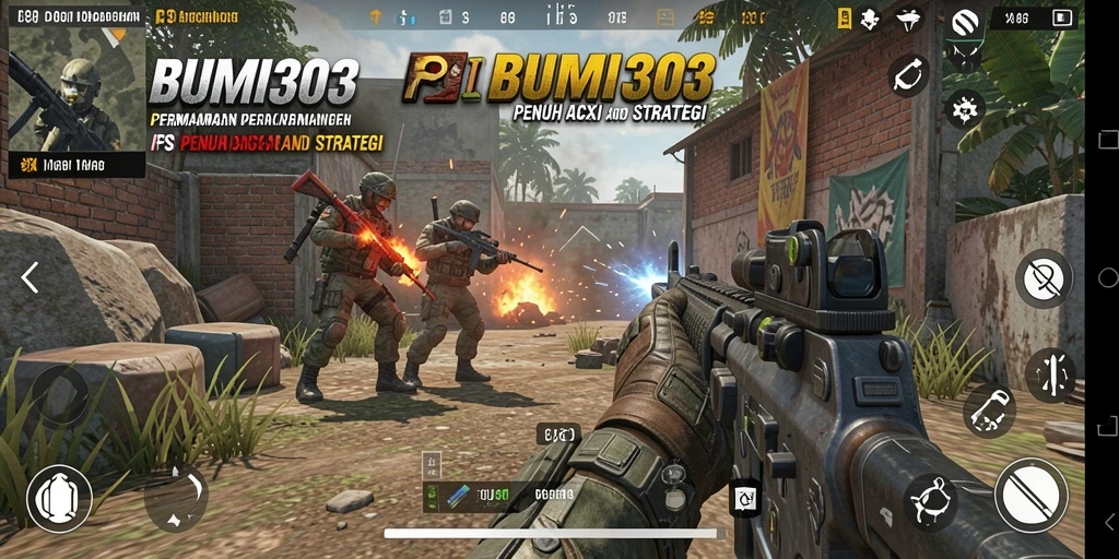 Tangkapan layar menampilkan aksi seru dalam pertempuran FPS BUMI303.