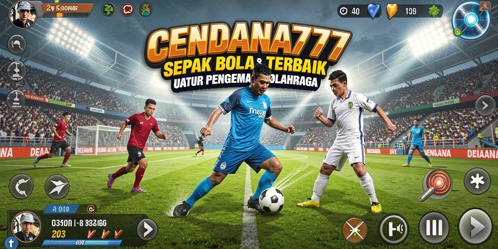 Tangkapan layar utama CENDANA777 menampilkan aksi seru dalam permainan sepak bola.