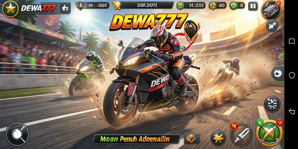 Screenshot gameplay DEWA777 menampilkan aksi balapan motor yang mendebarkan.