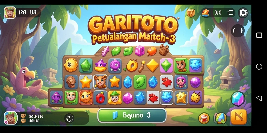 Tampilan seru dari gameplay GARITOTO dalam kategori Match-3.
