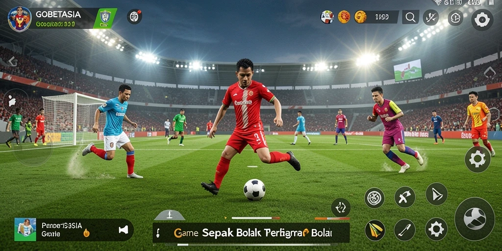 Tampilan gameplay GOBETASIA dengan aksi sepak bola yang seru.