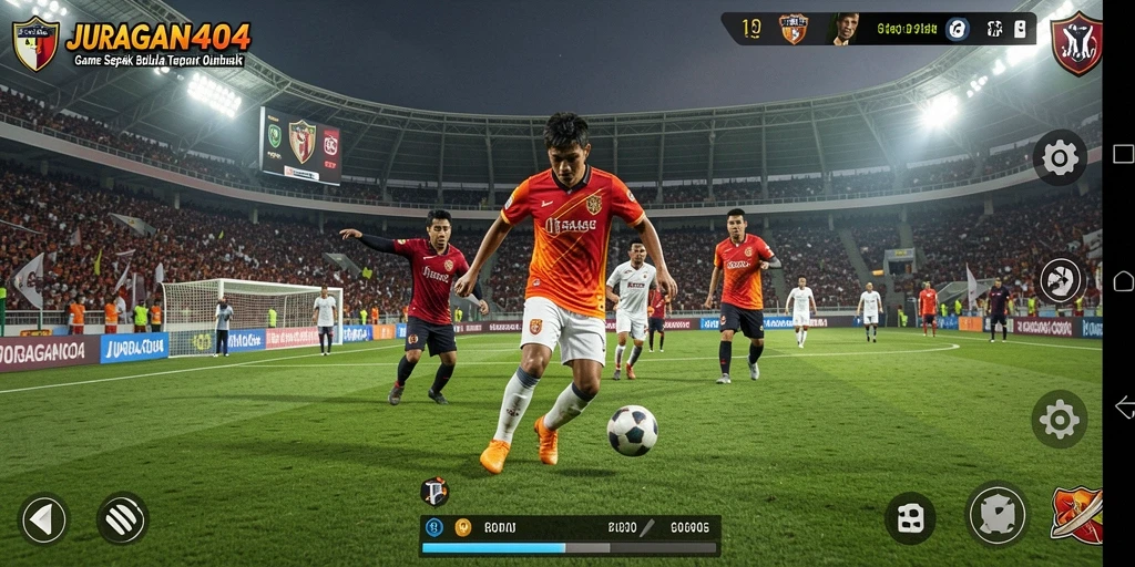 Screenshot JURAGAN404 menampilkan aksi pertandingan sepak bola yang mendebarkan.