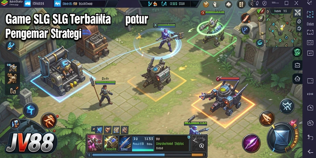 Screenshot gameplay JV88 menunjukkan aksi pertempuran yang menegangkan dalam game SLG.