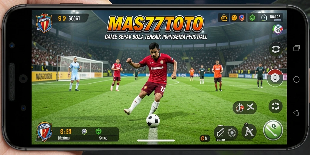 Tampilan gameplay seru dalam MAS77TOTO yang menampilkan aksi di lapangan sepak bola.