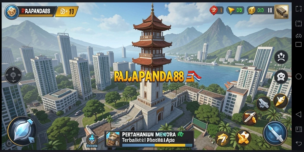 Screenshot dari gameplay RAJAPANDA88 menunjukkan aksi Tower Defense yang mendebarkan.