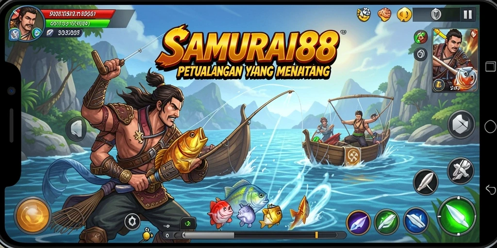 Tampilan gameplay <strong>SAMURAI88</strong> menunjukkan momen menangkap ikan yang mendebarkan.