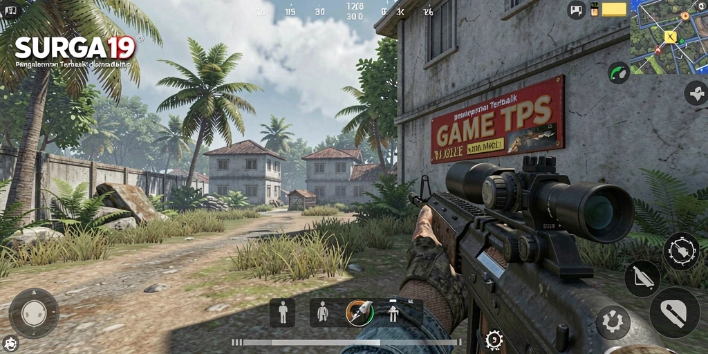 Screenshot gameplay SURGA19 yang menunjukkan aksi pertempuran seru.