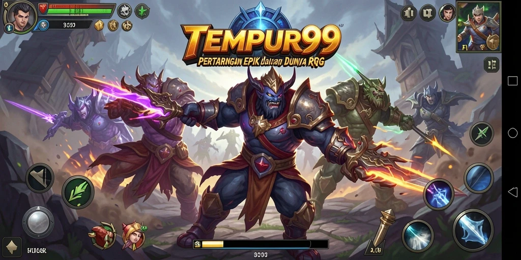 Tampilan aksi pertarungan epik di TEMPUR99 dengan karakter yang kuat.