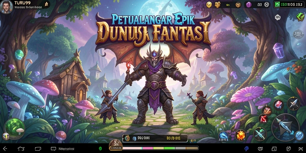 Screenshot TURU99 menampilkan pertarungan seru di dunia fantasi.