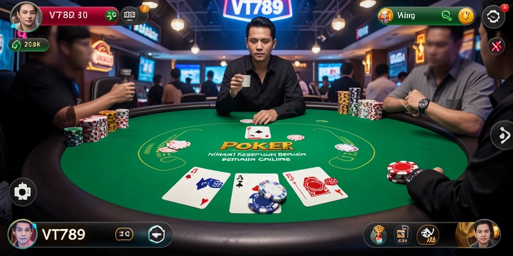 Tampilan gameplay VT789 yang mengasyikkan dengan pemain poker bertanding.